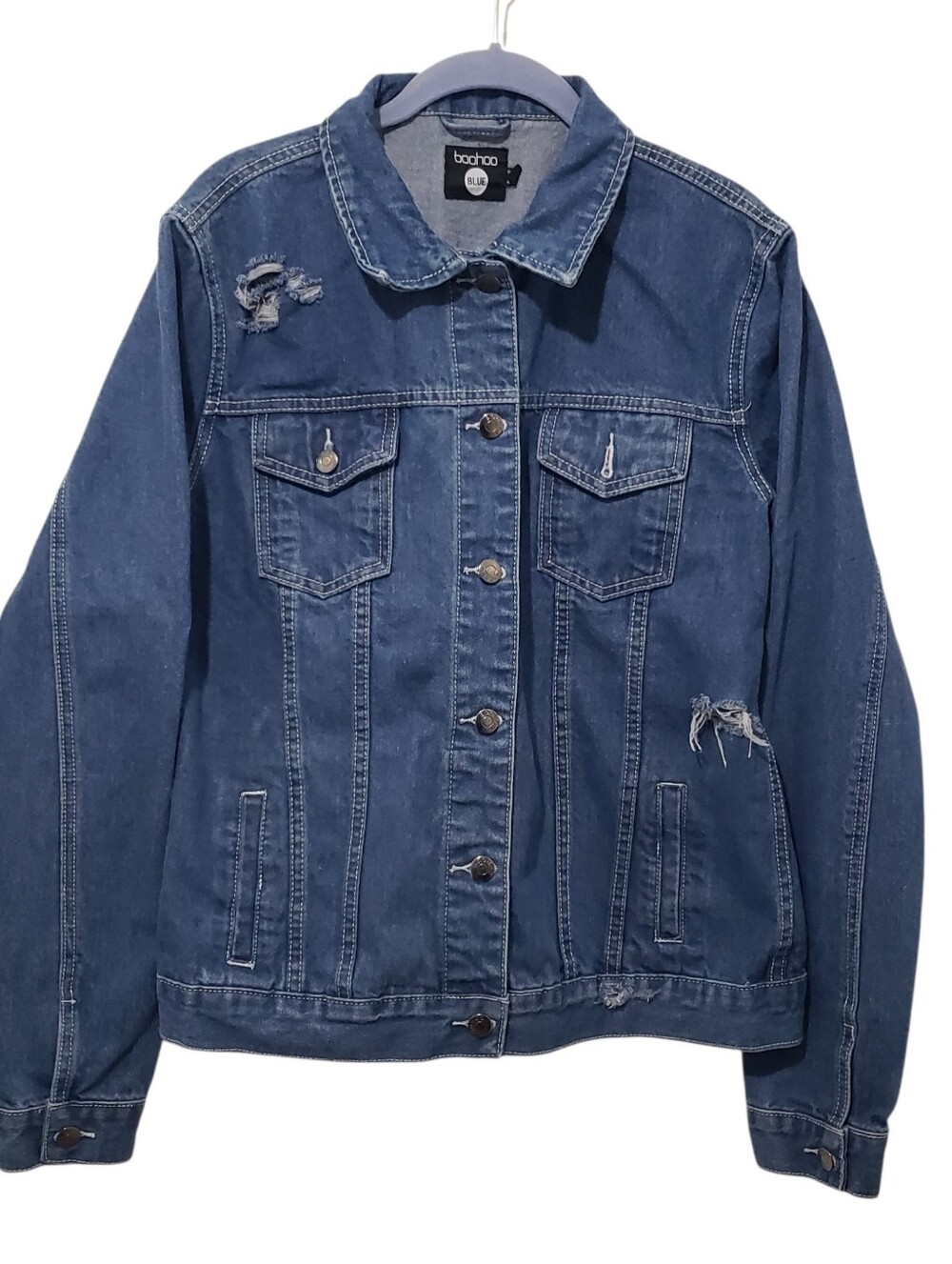 BOOHOO Distressed Blue  Denim Jacket | 8